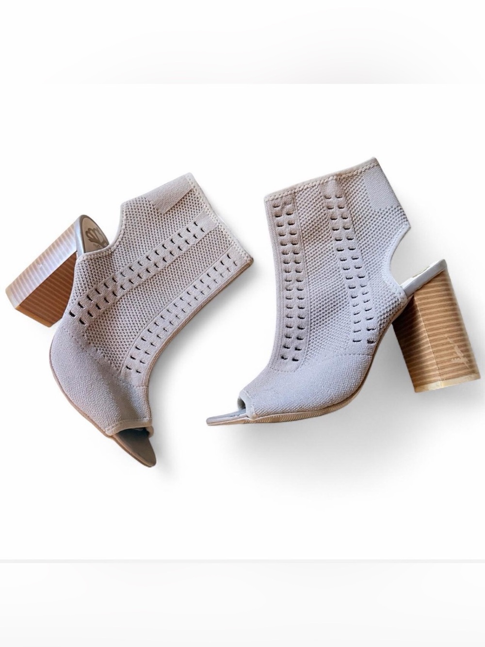 Knit Peep-Toe Block Heel Bootie